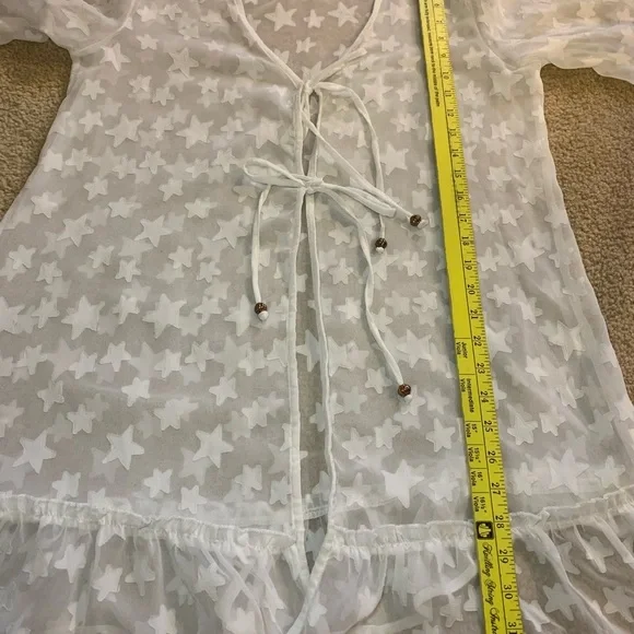 Club Z Collection White Sheer Star Beach Cover- Up - Sz M - Picture 15 of 16